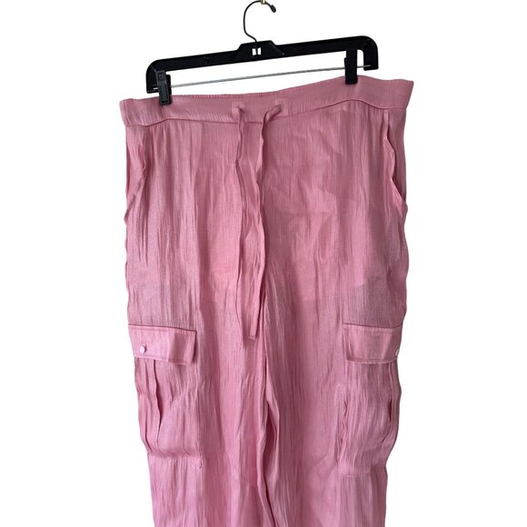Halara Light Pink Metallic Semi Sheer Cargo Pants Drawstring Pockets XL NWT - Picture 7 of 12